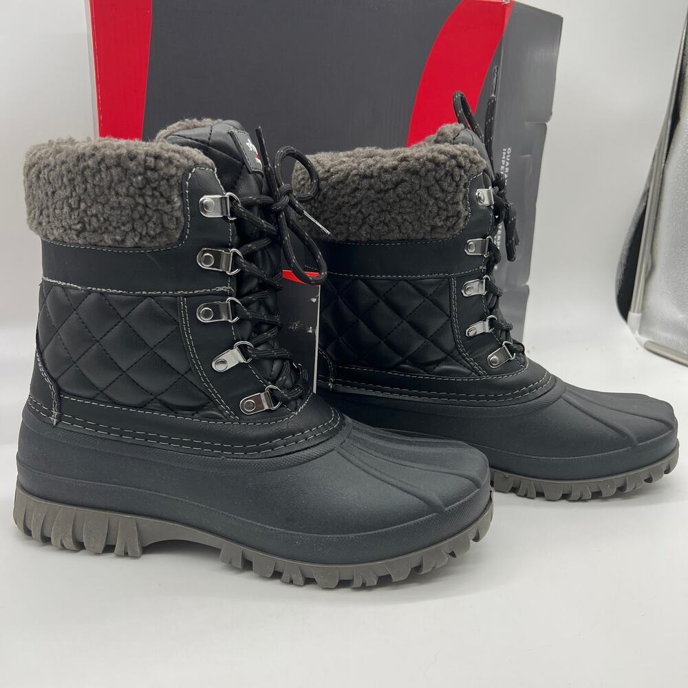 Cougar Waterproof Winter Boots Size 10 Wide Black Quilt Carlisle Lace Up